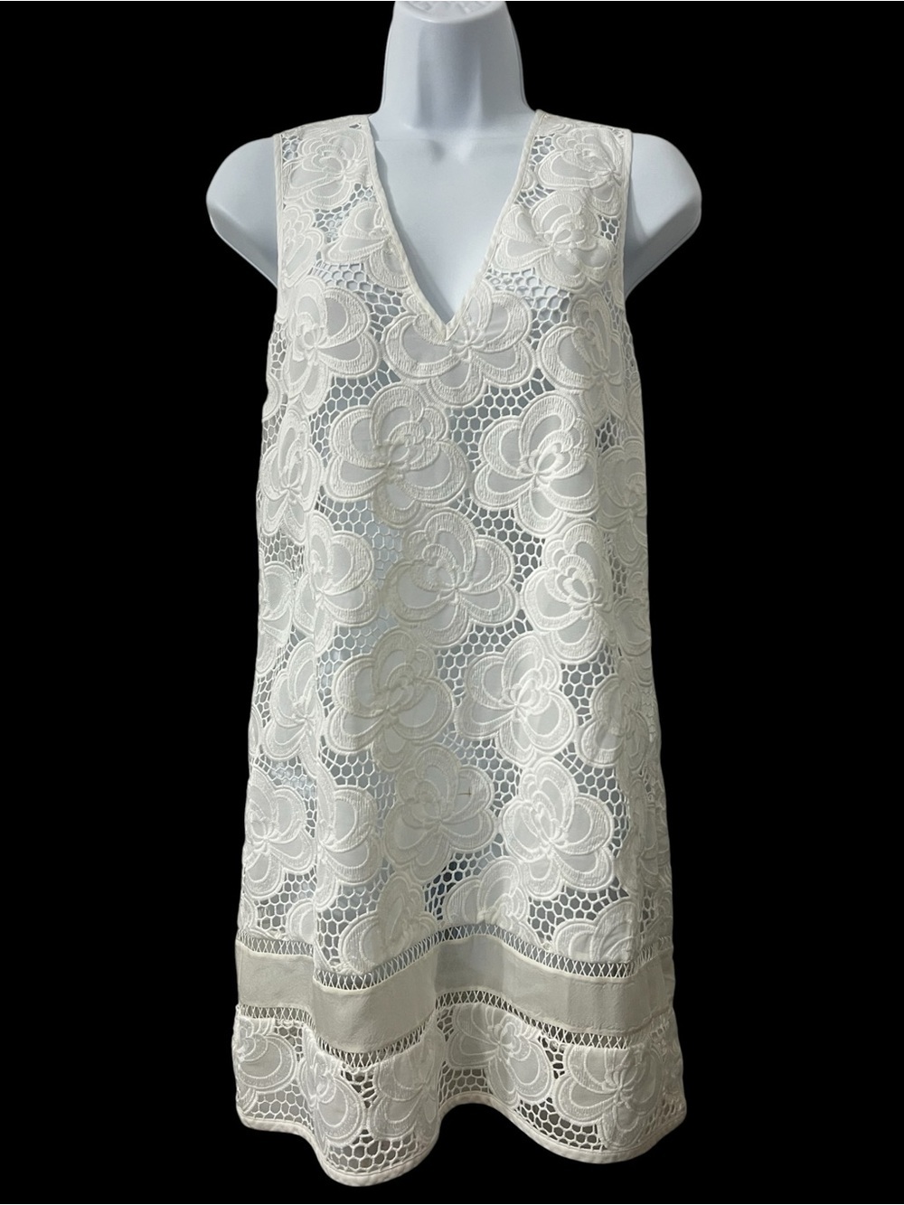 Kisuii Lace Crochet Sheer Mini Dress Swim Cover Up XS Festival Cottage Luxe